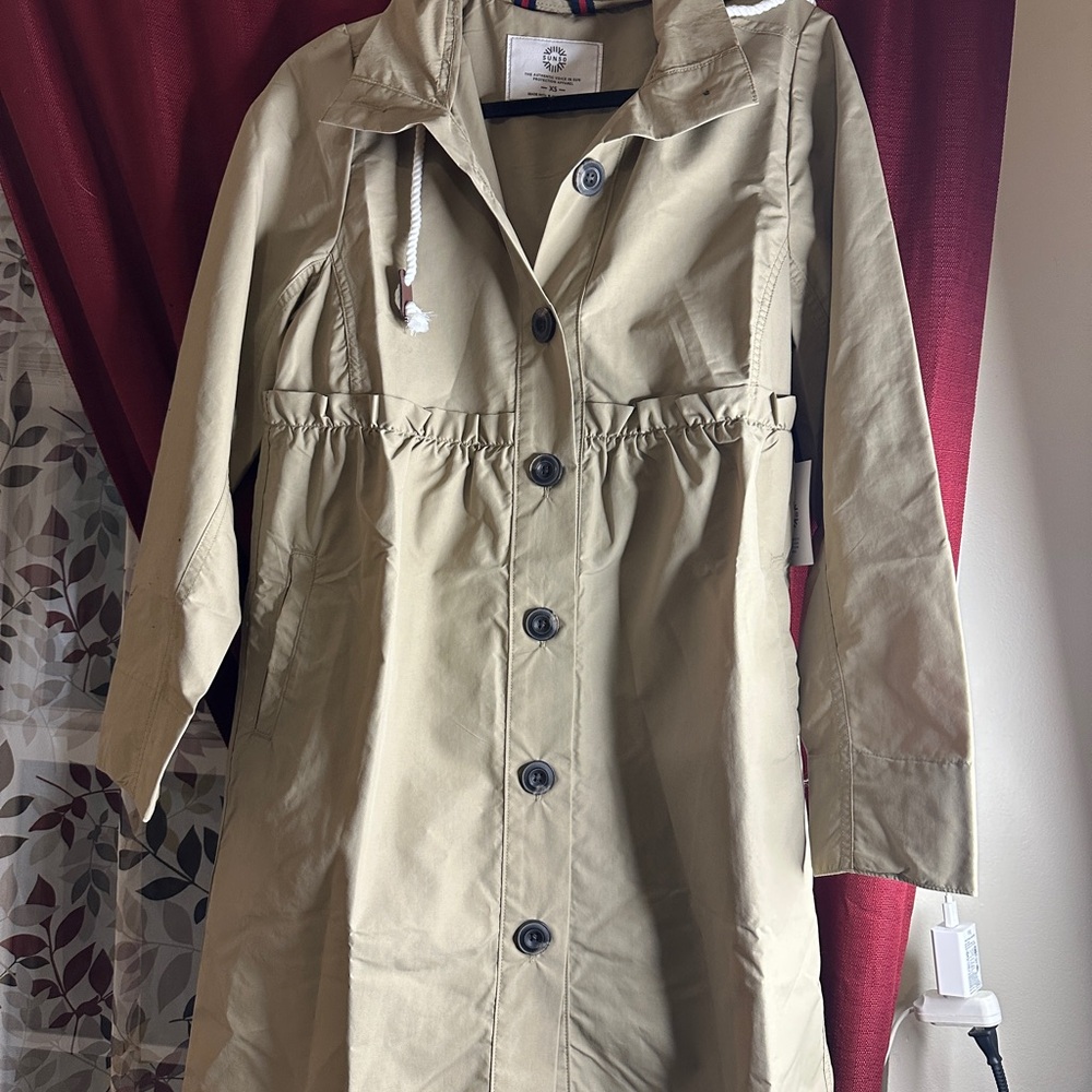 Tan Trench Coat with Long Length and Cinched Waist